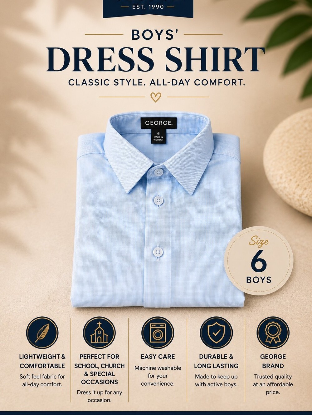 George Boys Light Blue Dress Shirt, Size 6